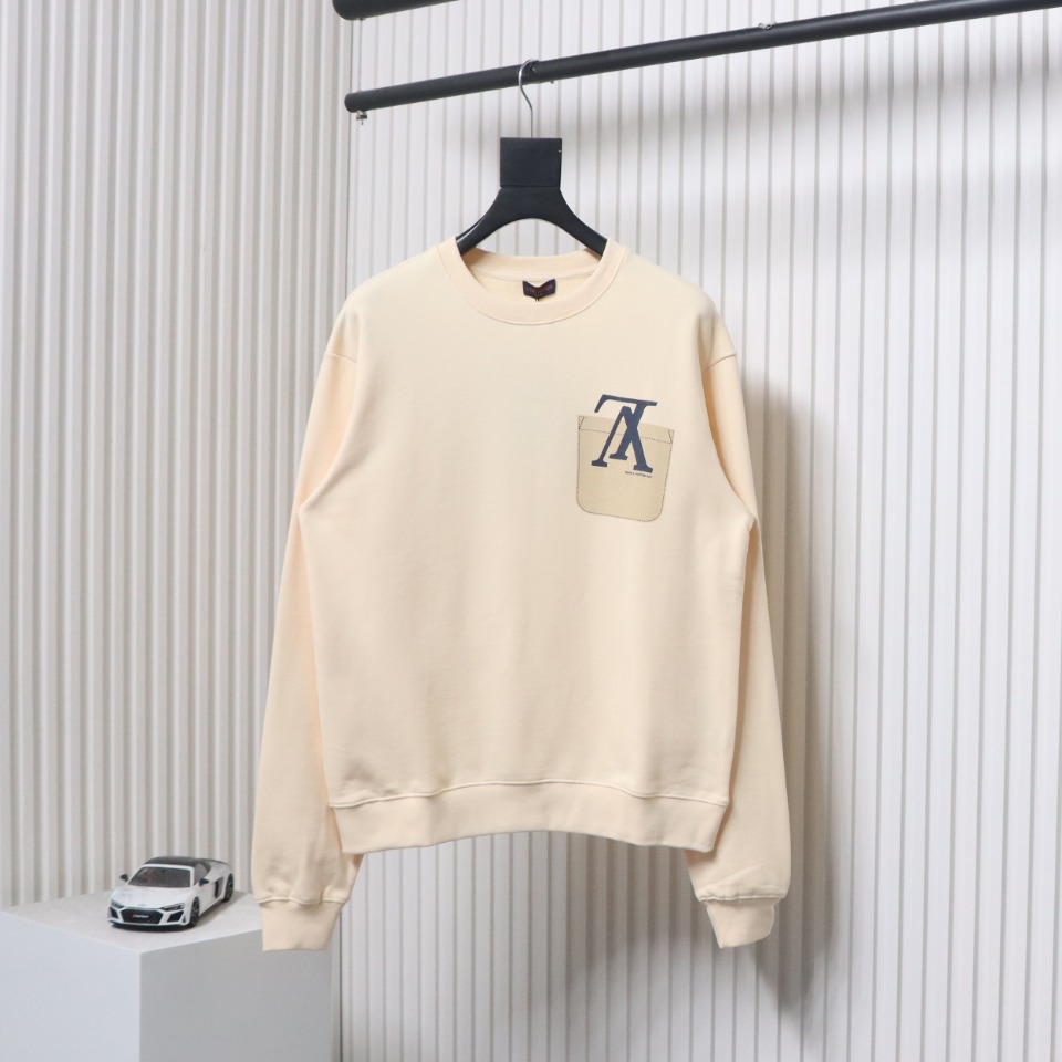 Louis Vuitton 22Fw Fake Pocket Letter Printed Round Neck Sweatshirt Beige