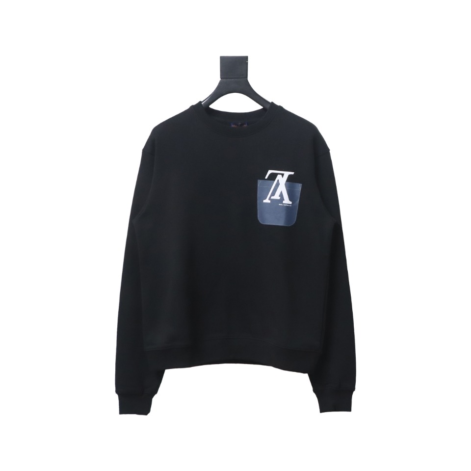 Louis Vuitton 22Fw Fake Pocket Letter Printed Round Neck Sweatshirt Black