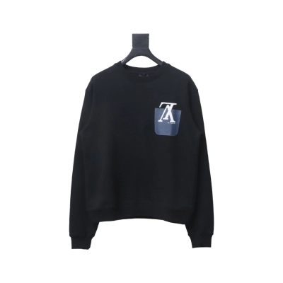 Louis Vuitton 22Fw Fake Pocket Letter Printed Round Neck Sweatshirt Black 01