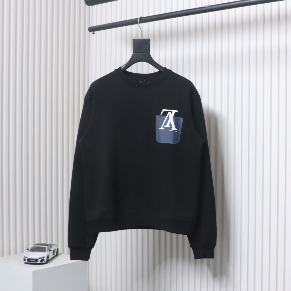 Louis Vuitton 22Fw Fake Pocket Letter Printed Round Neck Sweatshirt Black