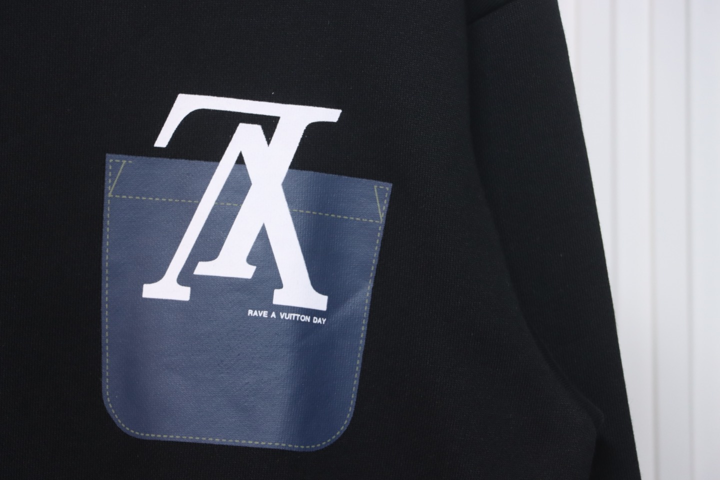 Louis Vuitton 22Fw Fake Pocket Letter Printed Round Neck Sweatshirt Black