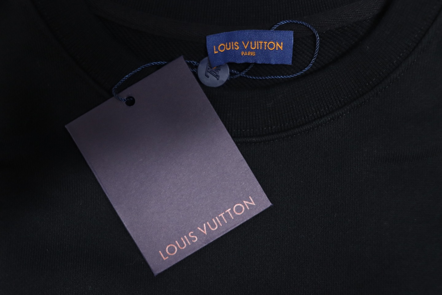 Louis Vuitton 22Fw Fake Pocket Letter Printed Round Neck Sweatshirt Black