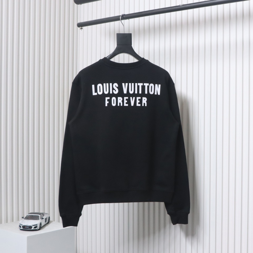 Louis Vuitton 22Fw Fake Pocket Letter Printed Round Neck Sweatshirt Black