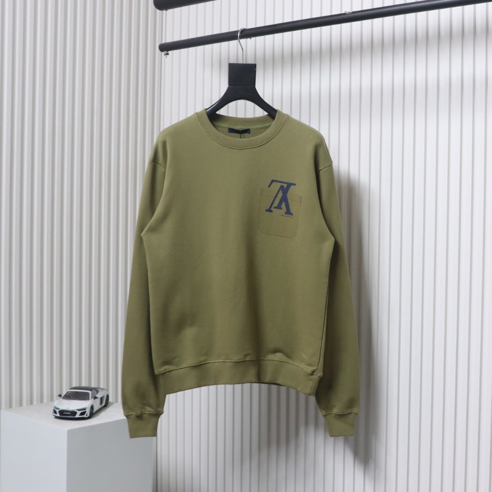 Louis Vuitton 22Fw Fake Pocket Letter Printed Round Neck Sweatshirt Green