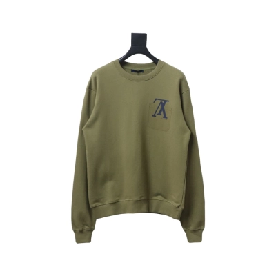 Louis Vuitton 22Fw Fake Pocket Letter Printed Round Neck Sweatshirt Green 01