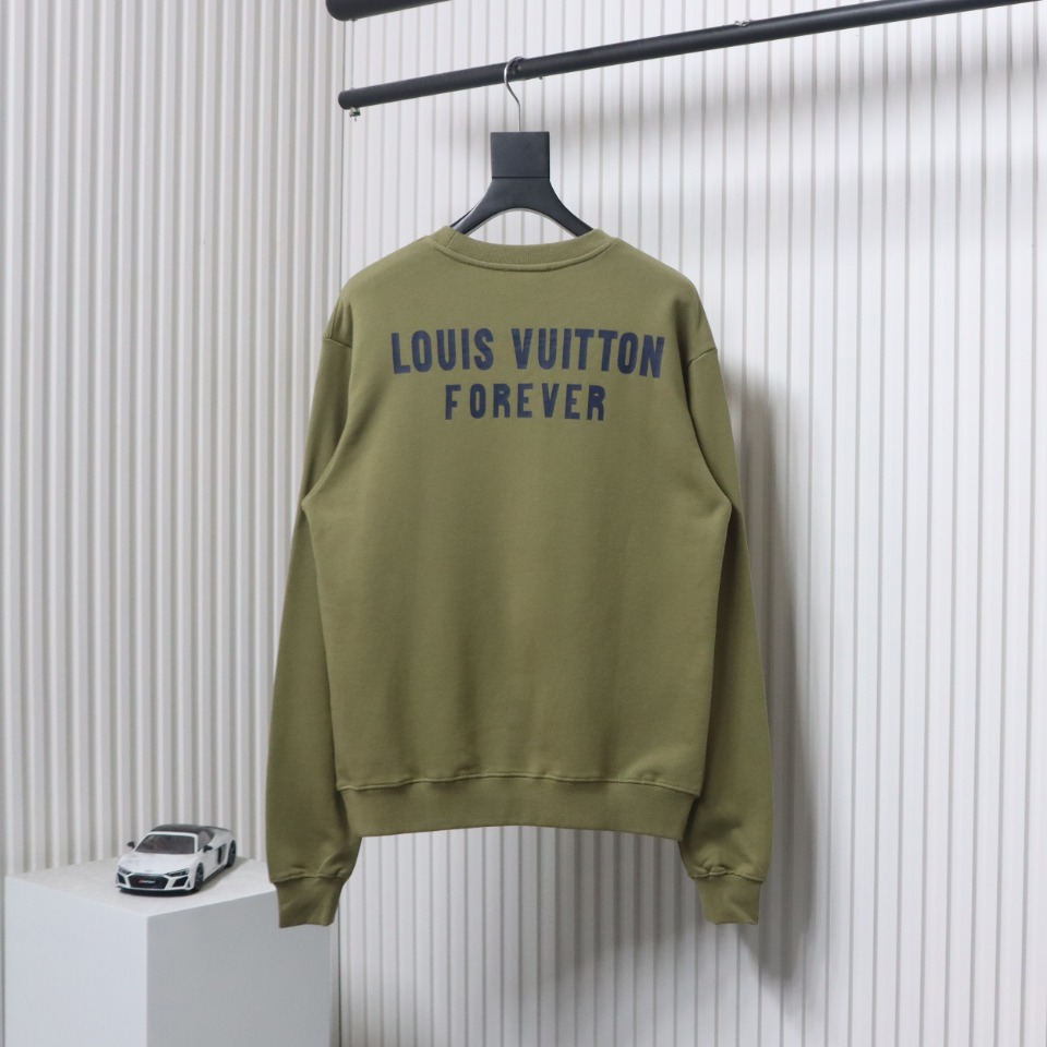 Louis Vuitton 22Fw Fake Pocket Letter Printed Round Neck Sweatshirt Green