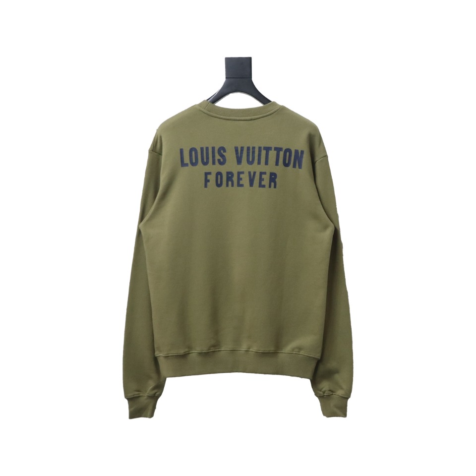 Louis Vuitton 22Fw Fake Pocket Letter Printed Round Neck Sweatshirt Green
