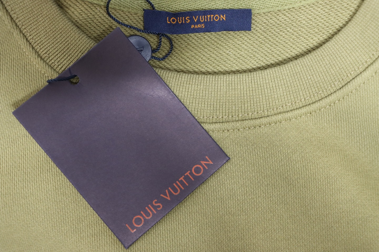 Louis Vuitton 22Fw Fake Pocket Letter Printed Round Neck Sweatshirt Green