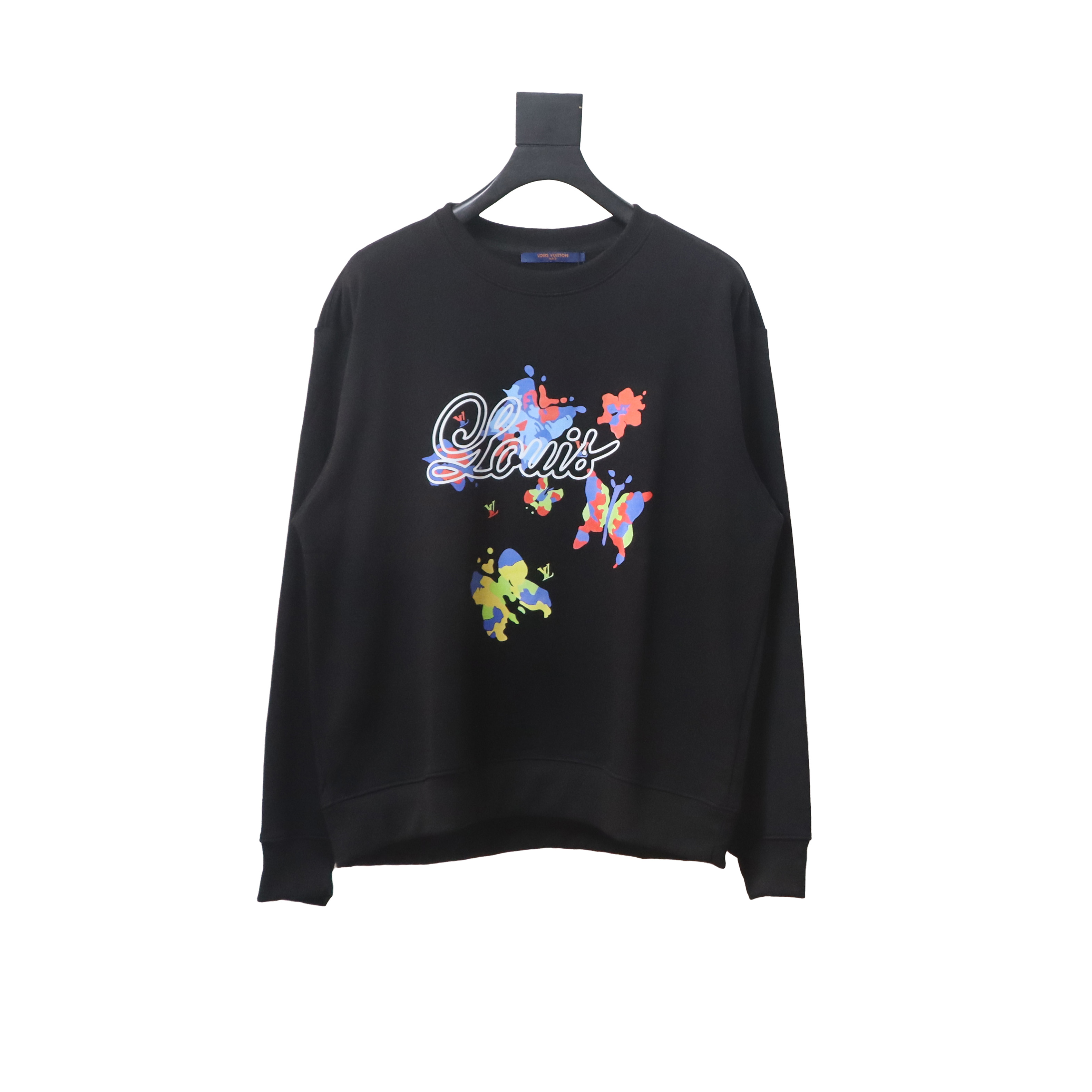 Louis Vuitton 24Fw Butterfly And Floral Painted Print Sweatshirt Black