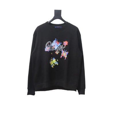 Louis Vuitton 24Fw Butterfly And Floral Painted Print Sweatshirt Black 01