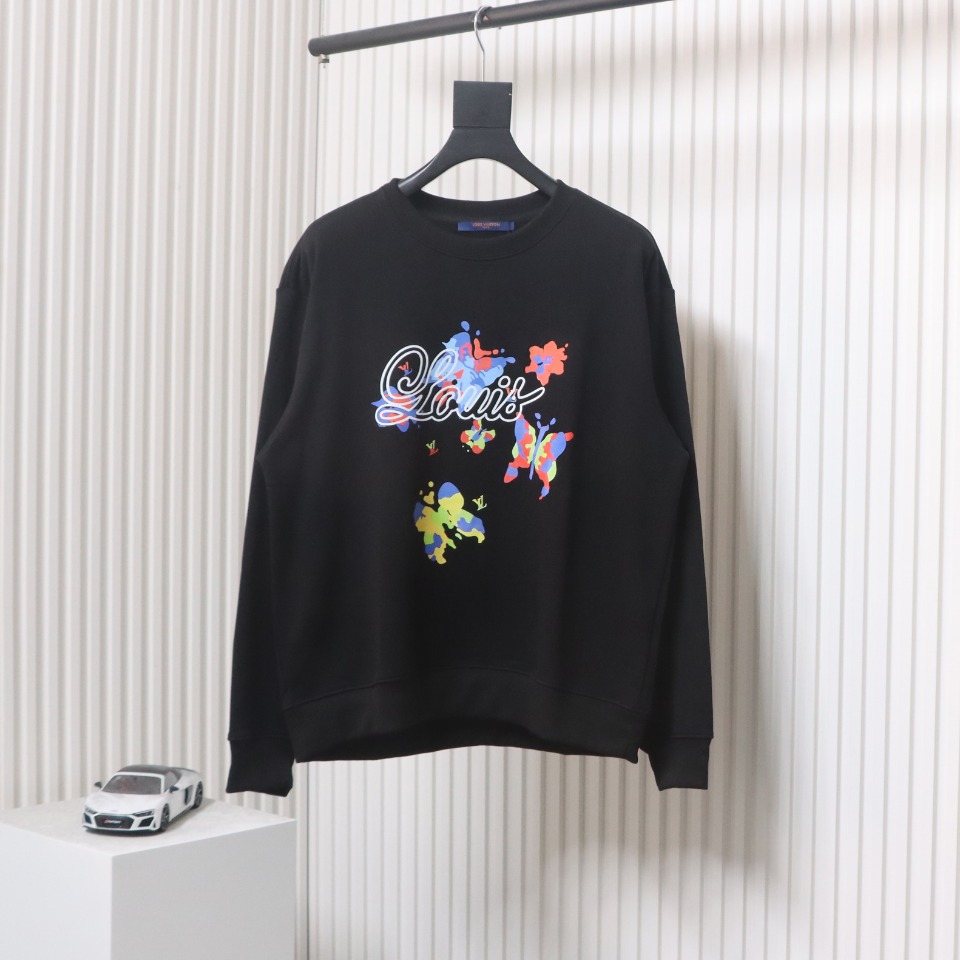 Louis Vuitton 24Fw Butterfly And Floral Painted Print Sweatshirt Black