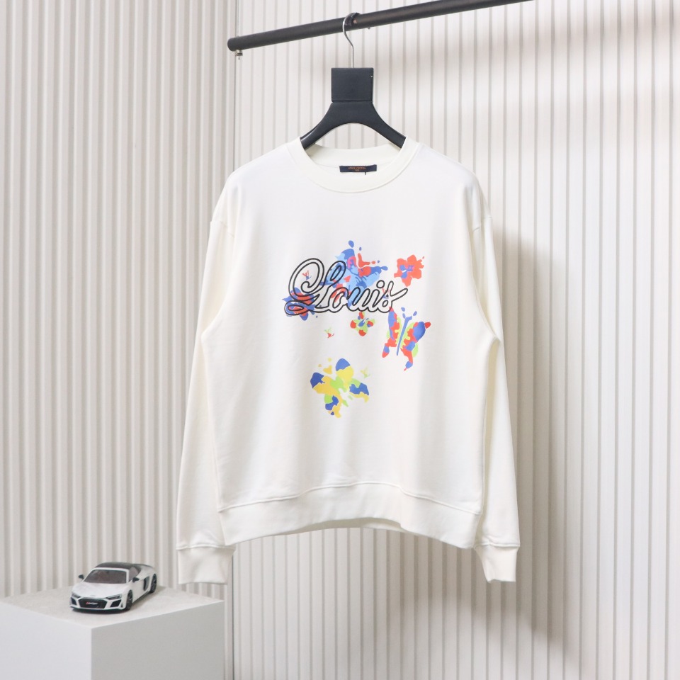 Louis Vuitton 24Fw Butterfly And Floral Painted Print Sweatshirt White