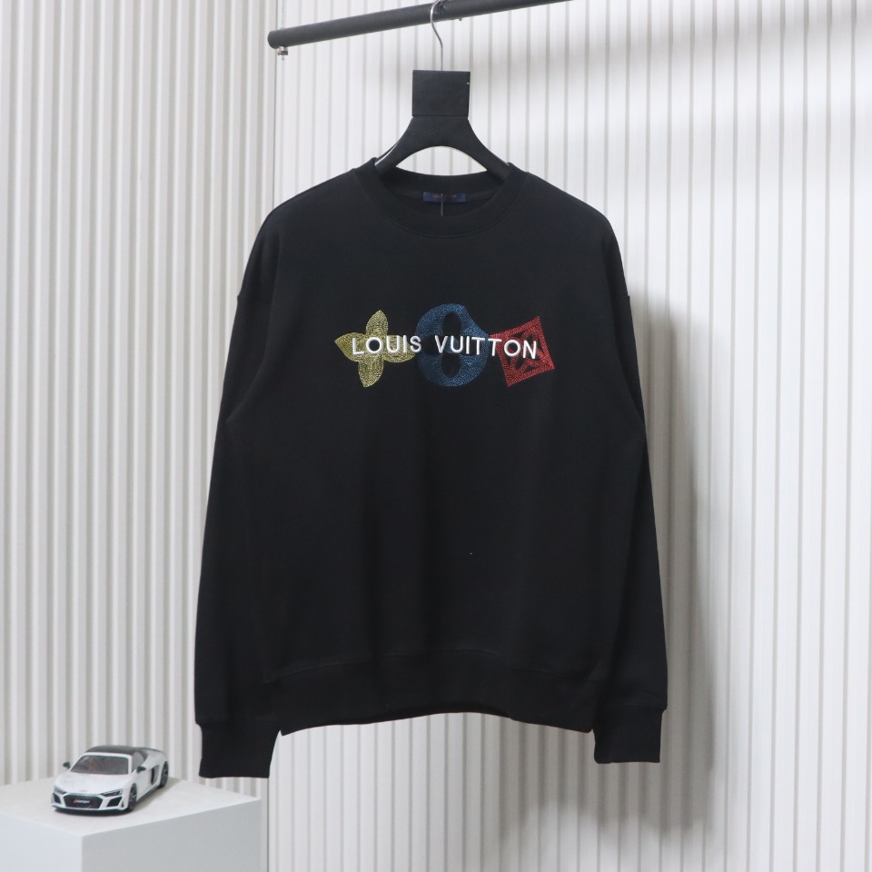 Louis Vuitton 24Fw Classic Embroidered Clover Logo Crewneck Sweatshirt Black