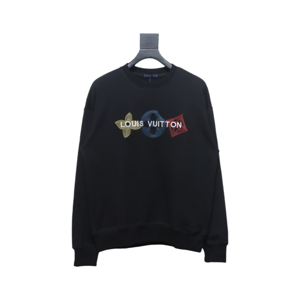 Louis Vuitton 24Fw Classic Embroidered Clover Logo Crewneck Sweatshirt Black