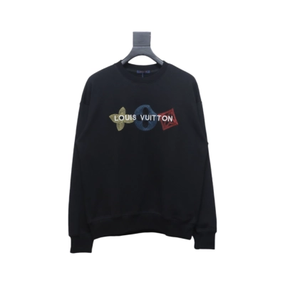 Louis Vuitton 24Fw Classic Embroidered Clover Logo Crewneck Sweatshirt Black 01