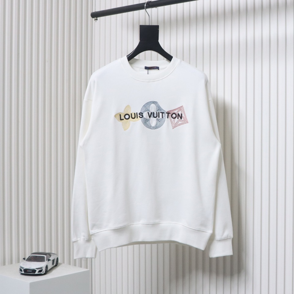 Louis Vuitton 24Fw Classic Embroidered Clover Logo Crewneck Sweatshirt White