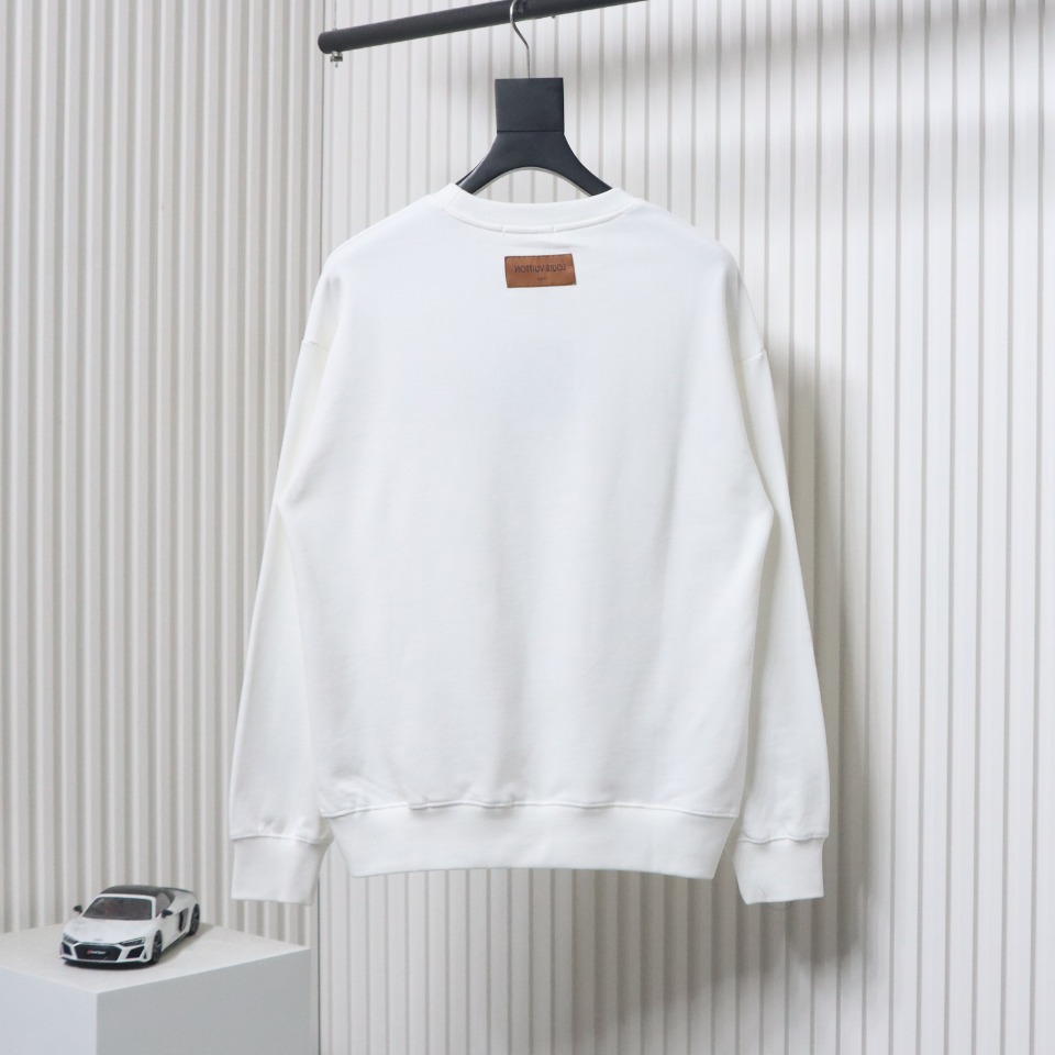 Louis Vuitton 24Fw Classic Embroidered Clover Logo Crewneck Sweatshirt White