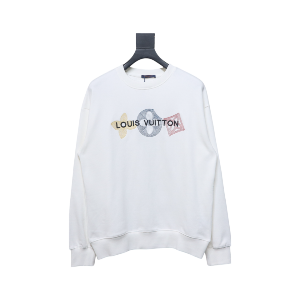 Louis Vuitton 24Fw Classic Embroidered Clover Logo Crewneck Sweatshirt White