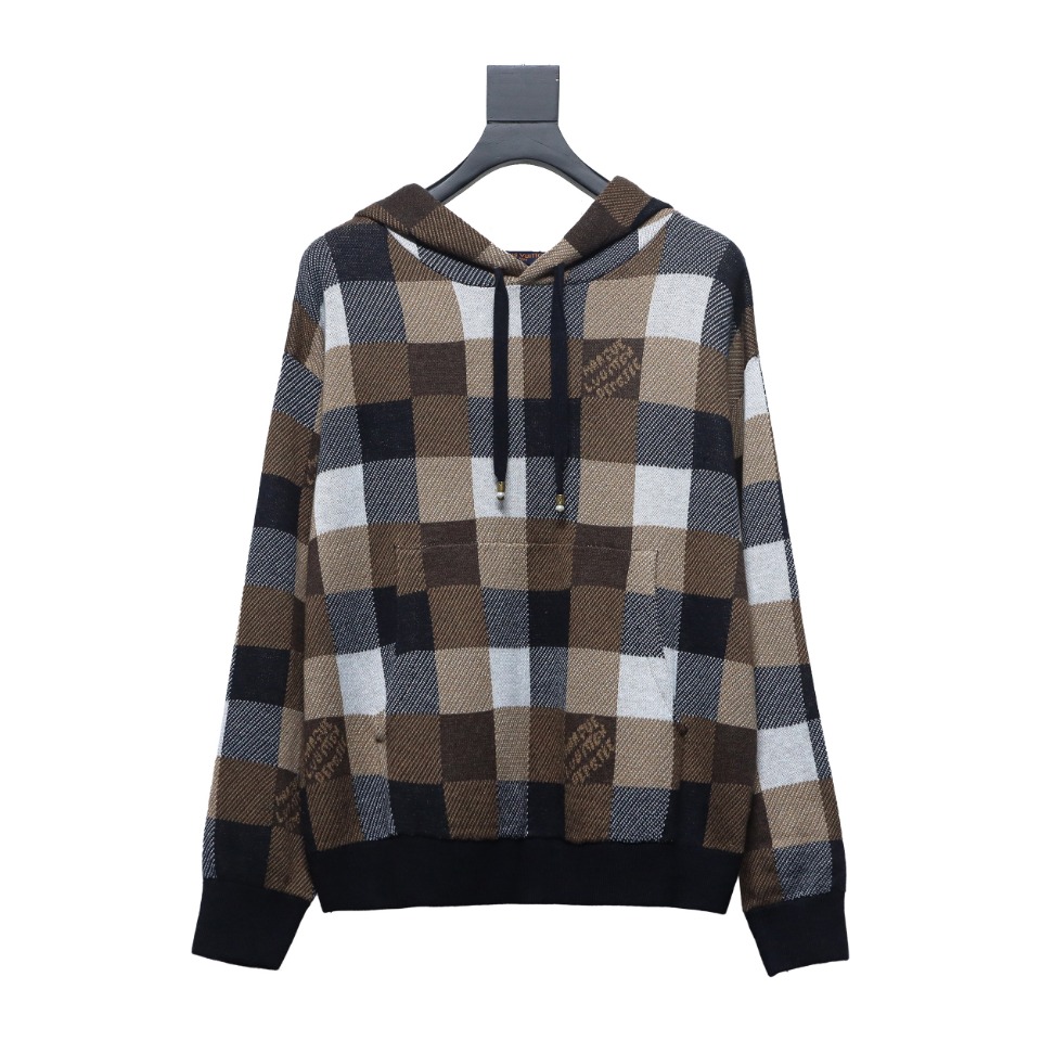 Louis Vuitton 24Fw Damier Checkerboard Monogram Letters Knitted Hoodie