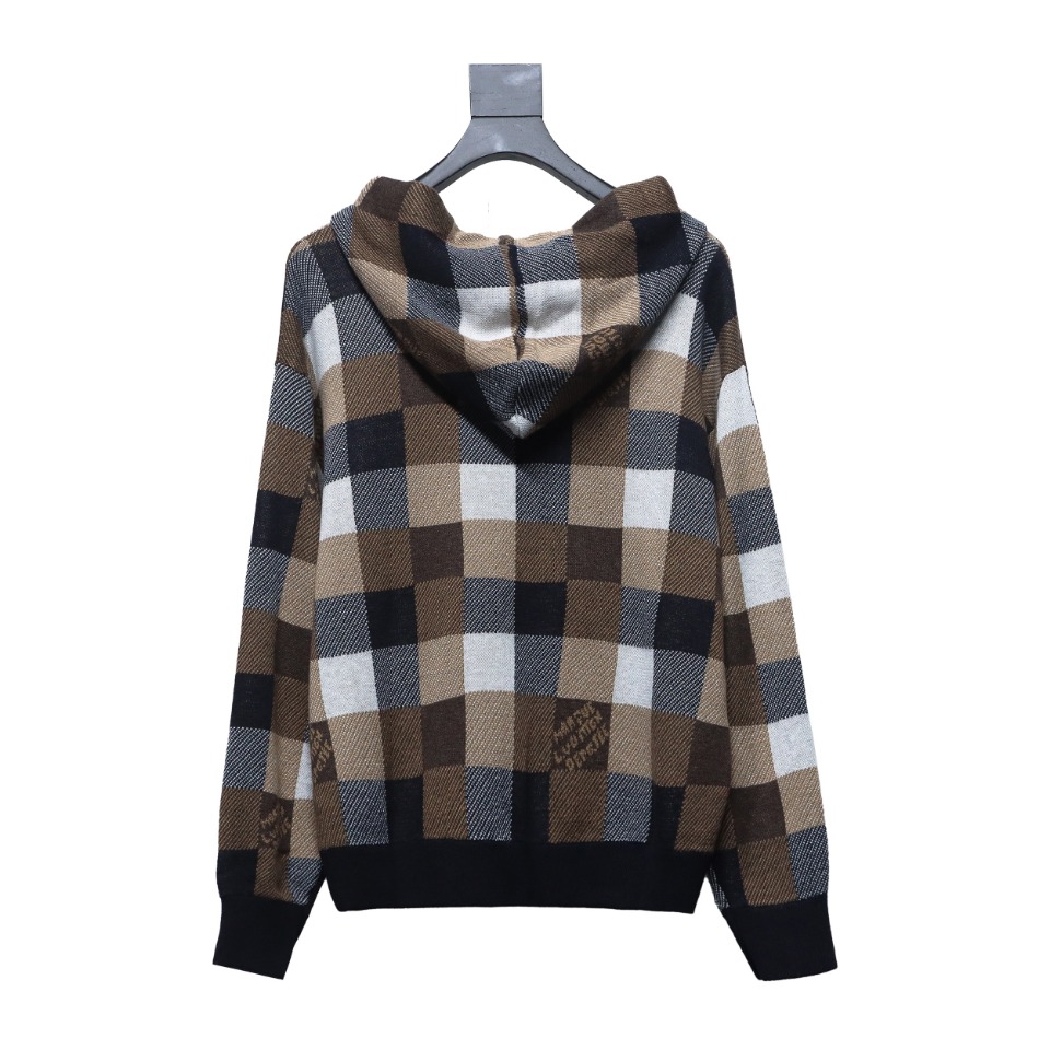 Louis Vuitton 24Fw Damier Checkerboard Monogram Letters Knitted Hoodie