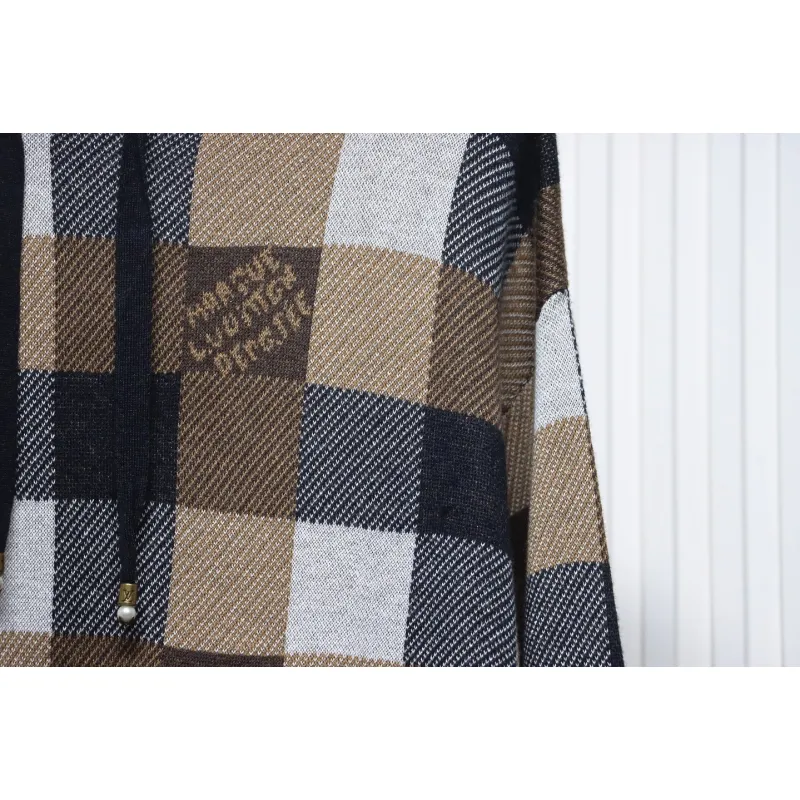 Louis Vuitton 24Fw Damier Checkerboard Monogram Letters Knitted Hoodie