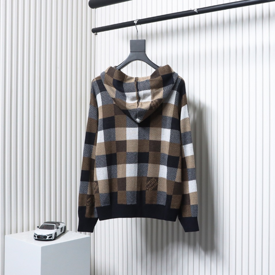 Louis Vuitton 24Fw Damier Checkerboard Monogram Letters Knitted Hoodie