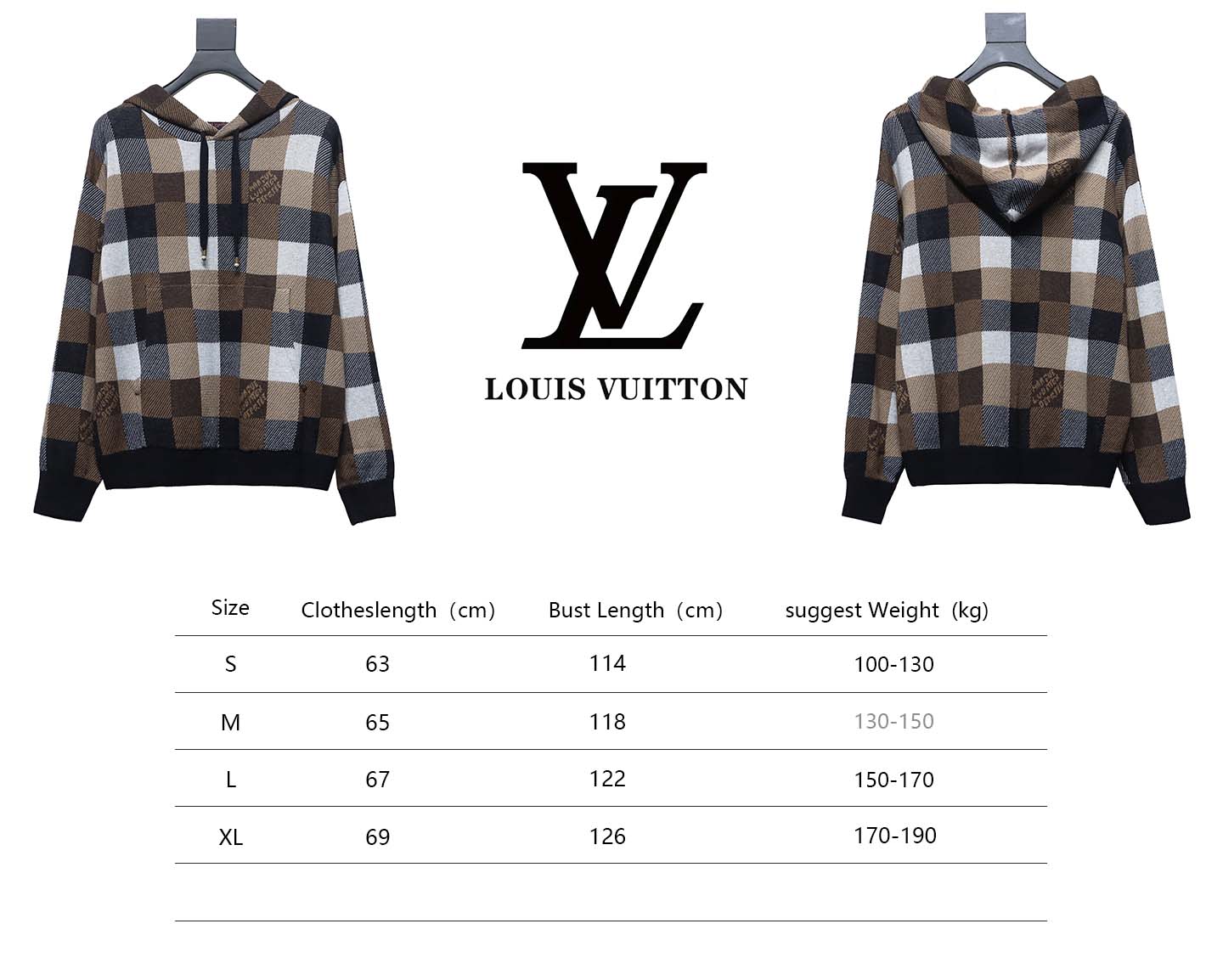 Louis Vuitton 24Fw Damier Checkerboard Monogram Letters Knitted Hoodie