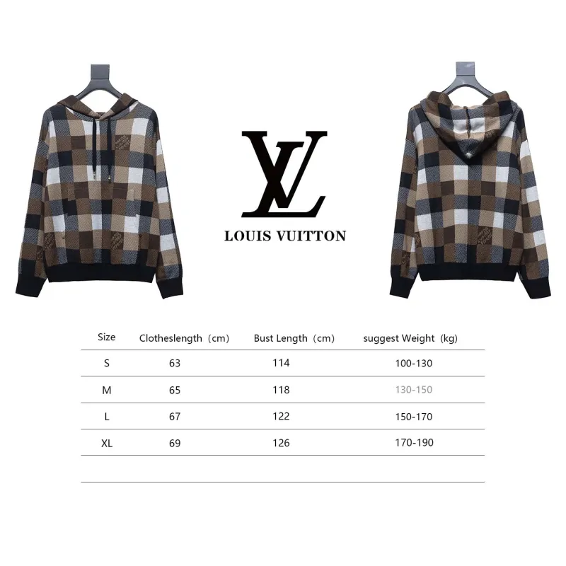 Louis Vuitton 24Fw Damier Checkerboard Monogram Letters Knitted Hoodie