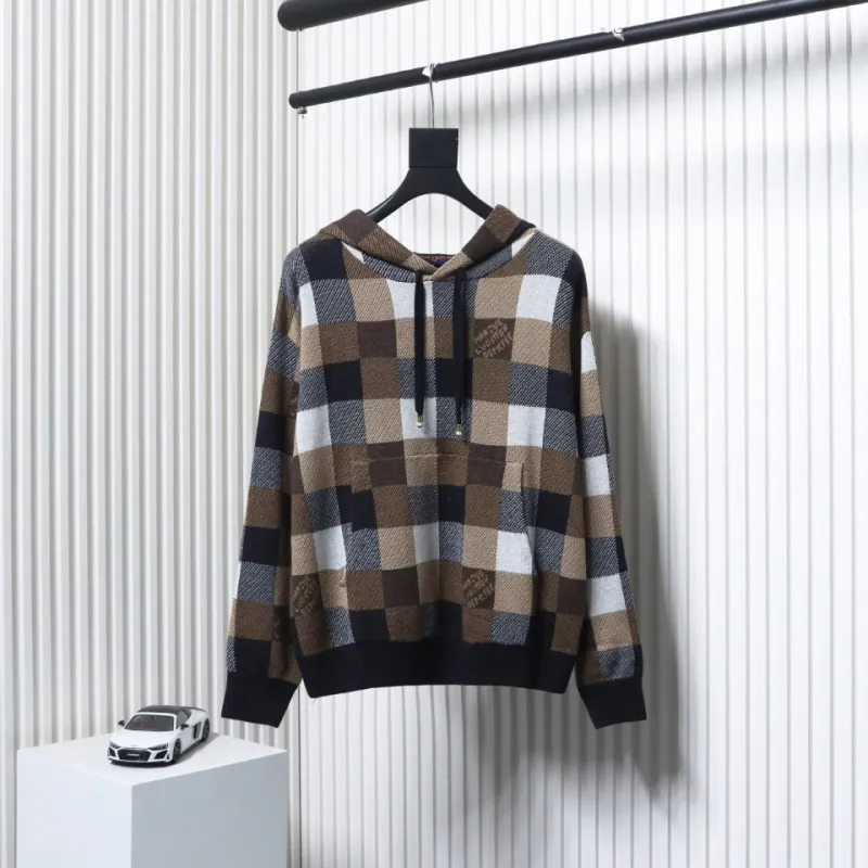 Louis Vuitton 24Fw Damier Checkerboard Monogram Letters Knitted Hoodie