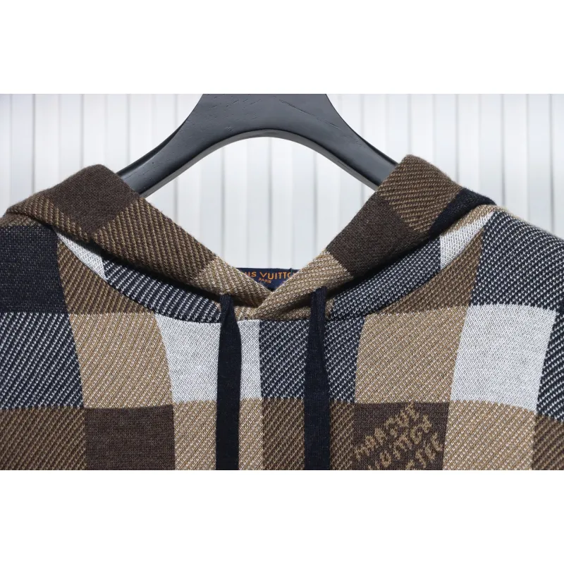 Louis Vuitton 24Fw Damier Checkerboard Monogram Letters Knitted Hoodie