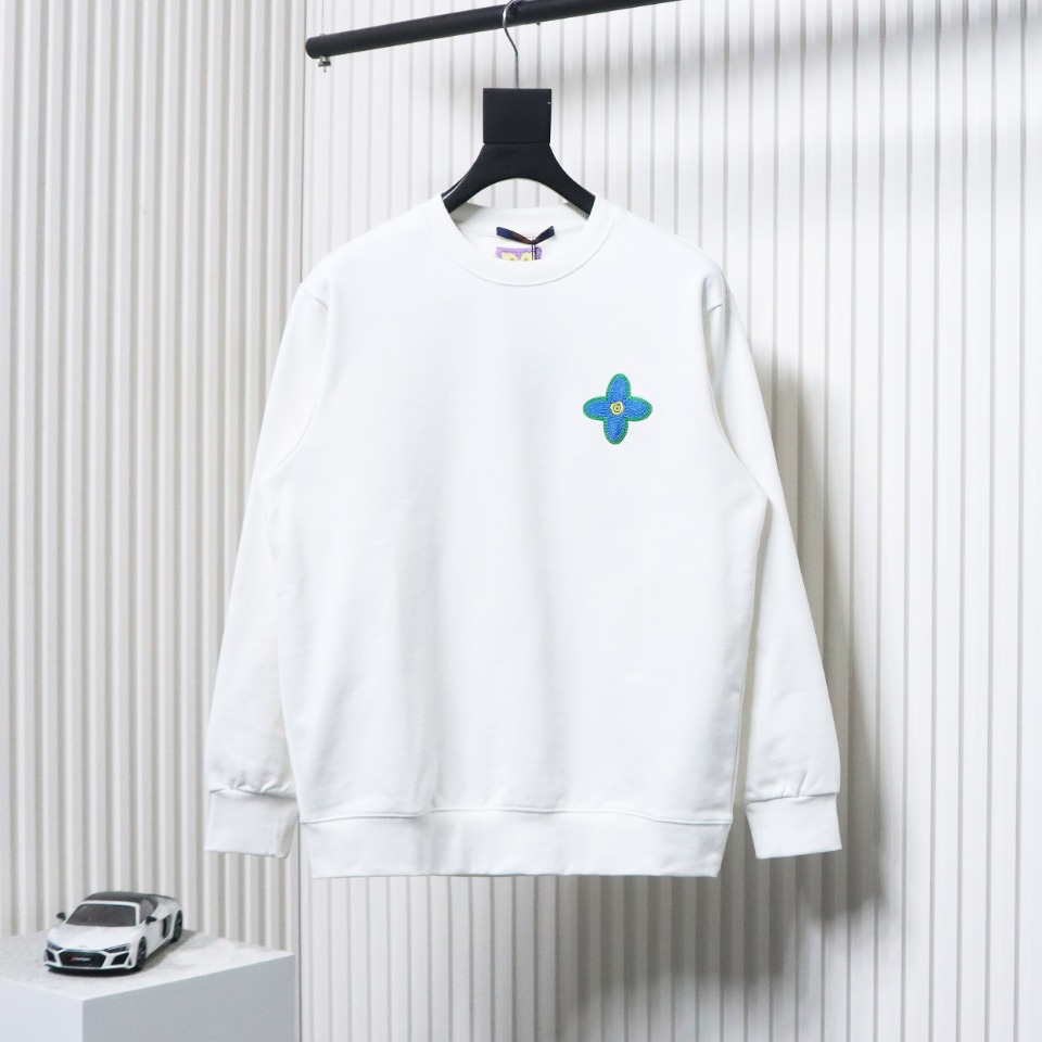 Louis Vuitton 24Fw Four-Leaf Clover Embroidery Crewneck Sweatshirt White