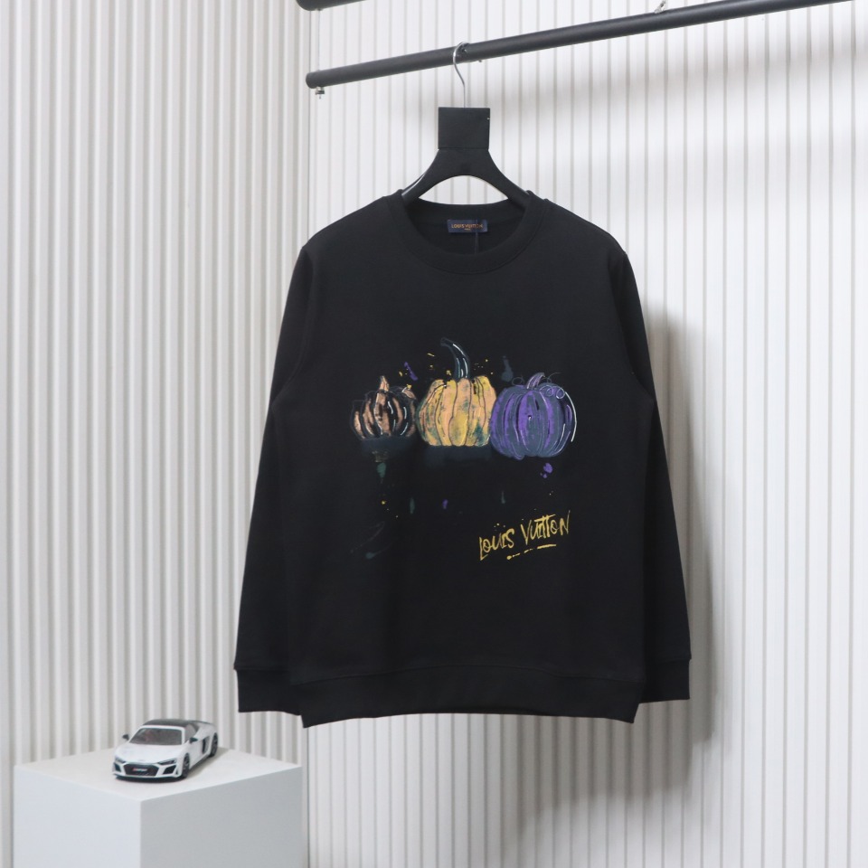 Louis Vuitton 24FW Graffiti Hand-Painted Pumpkin Crewneck Sweatshirt Black