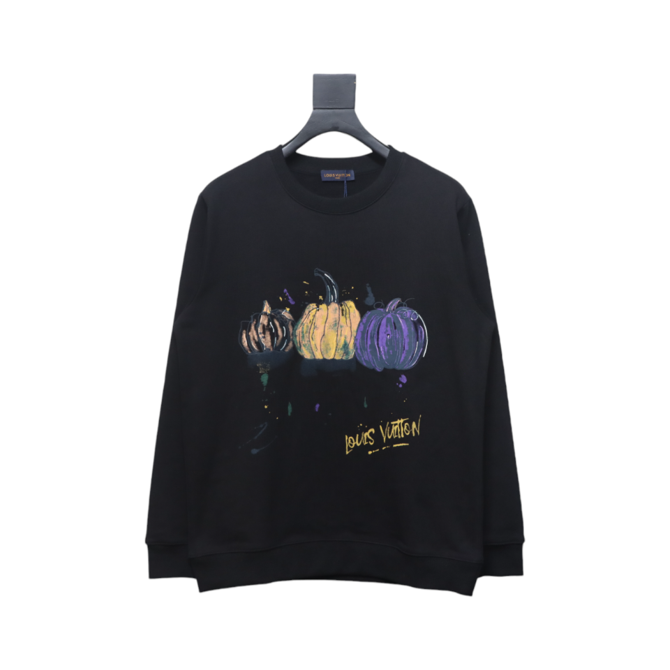 Louis Vuitton 24FW Graffiti Hand-Painted Pumpkin Crewneck Sweatshirt Black