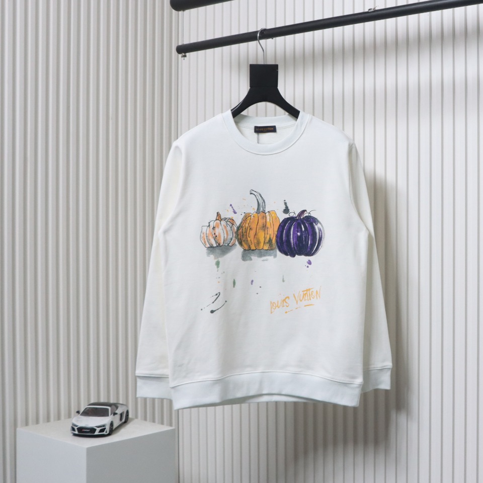Louis Vuitton 24FW Graffiti Hand-Painted Pumpkin Crewneck Sweatshirt White