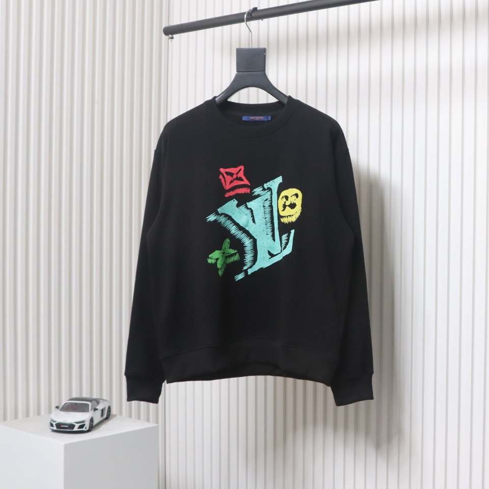 Louis Vuitton 24Fw Graffiti Print Crew Neck Sweatshirt Black
