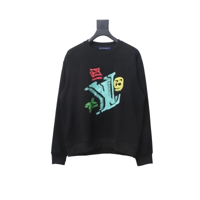 Louis Vuitton 24Fw Graffiti Print Crew Neck Sweatshirt Black 01