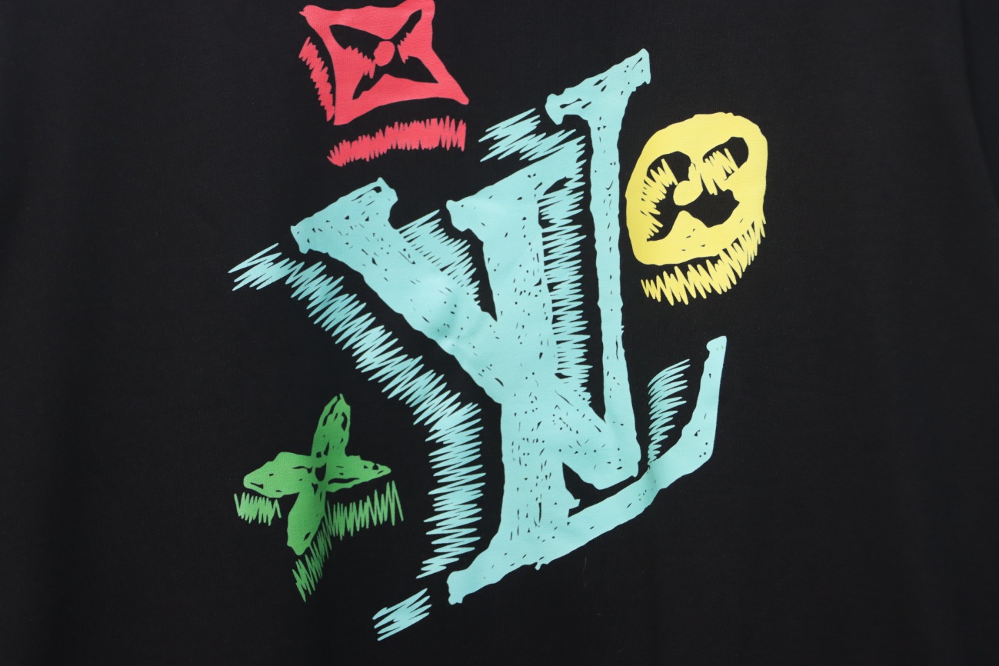 Louis Vuitton 24Fw Graffiti Print Crew Neck Sweatshirt Black