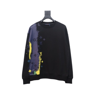 Louis Vuitton 24Fw Ink Splashing Old Flower Print Round Neck Sweatshirt Black 01