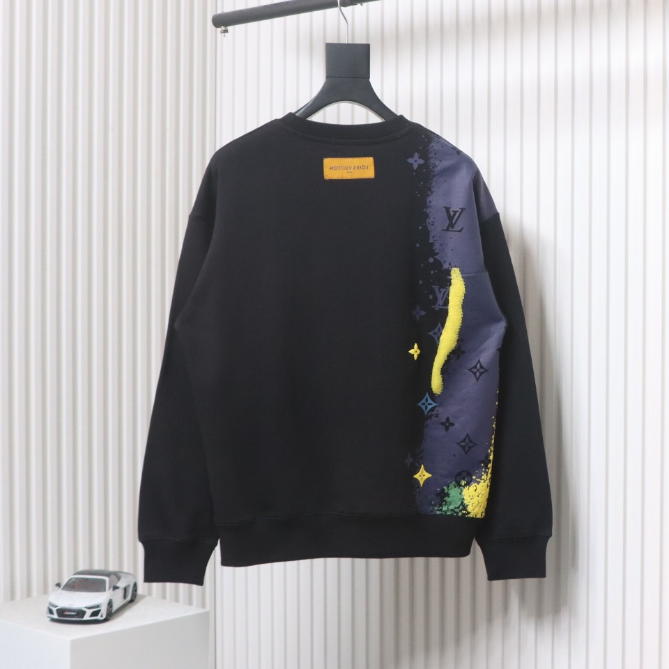 Louis Vuitton 24Fw Ink Splashing Old Flower Print Round Neck Sweatshirt Black