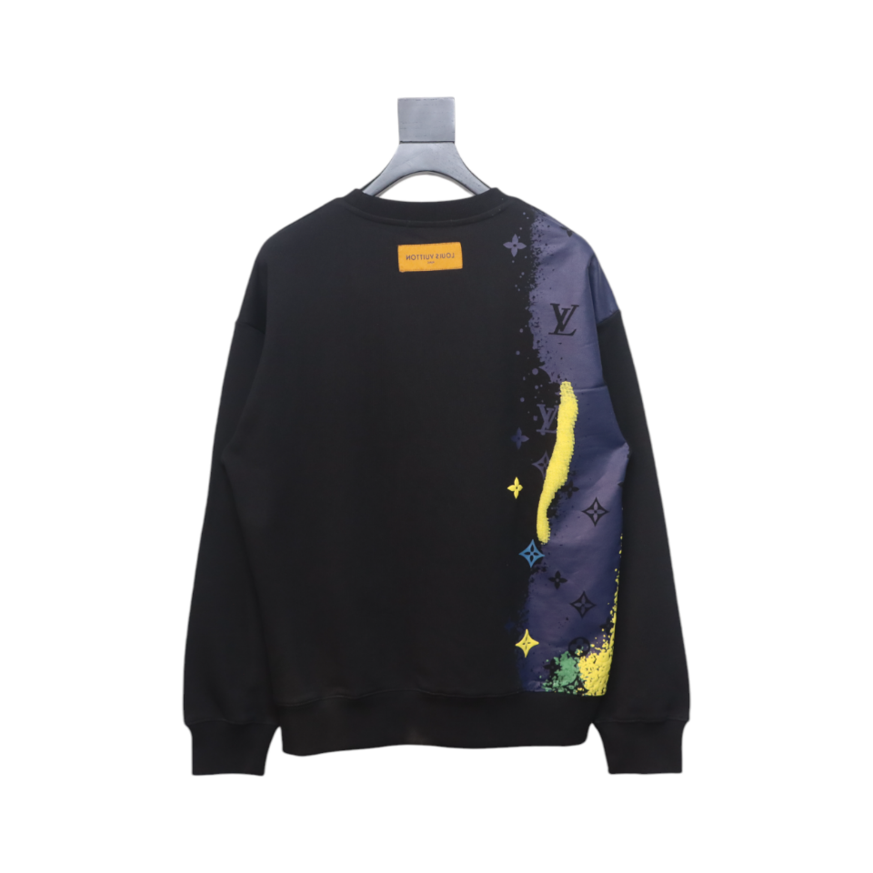 Louis Vuitton 24Fw Ink Splashing Old Flower Print Round Neck Sweatshirt Black