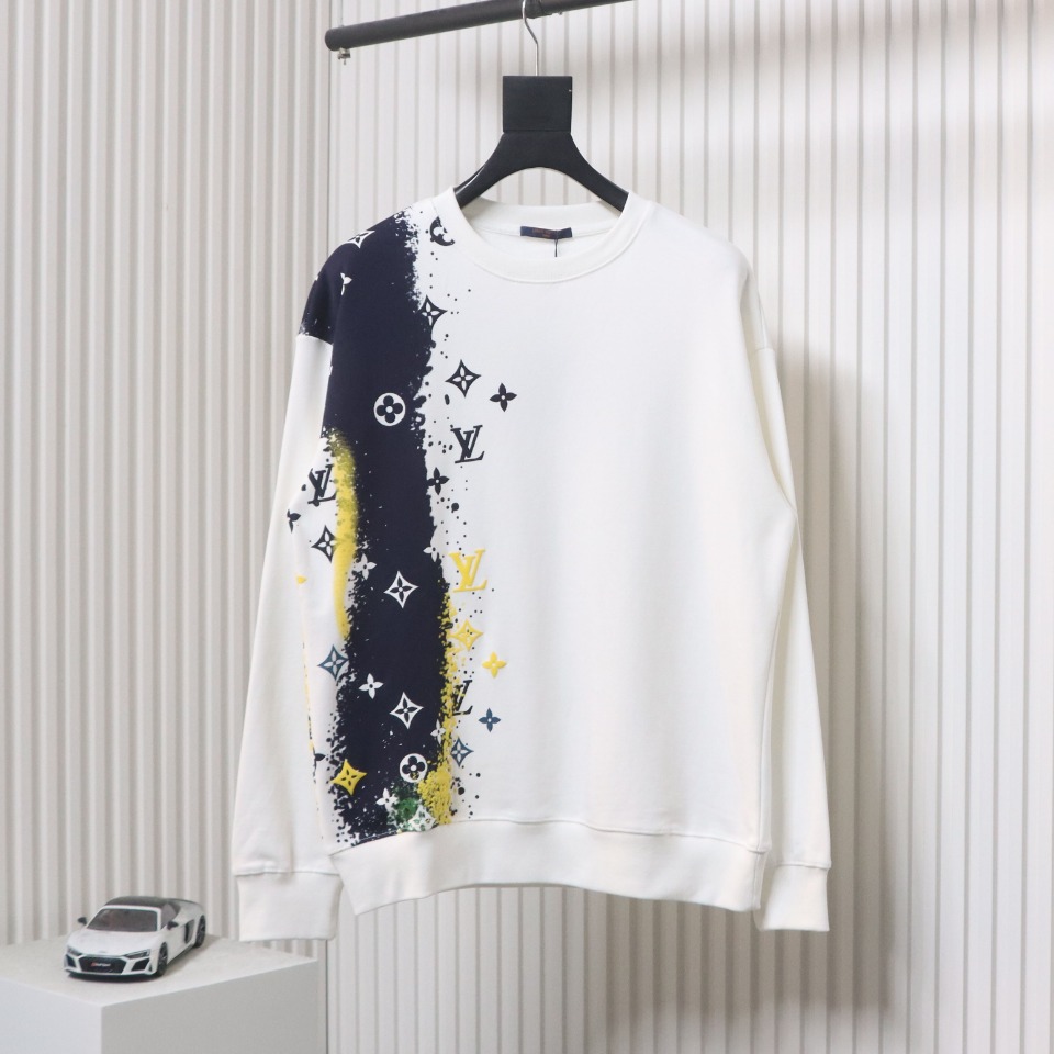 Louis Vuitton 24Fw Ink Splashing Old Flower Print Round Neck Sweatshirt White