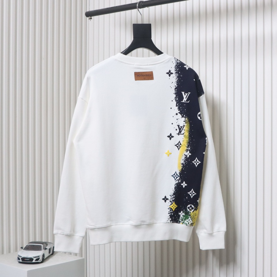 Louis Vuitton 24Fw Ink Splashing Old Flower Print Round Neck Sweatshirt White