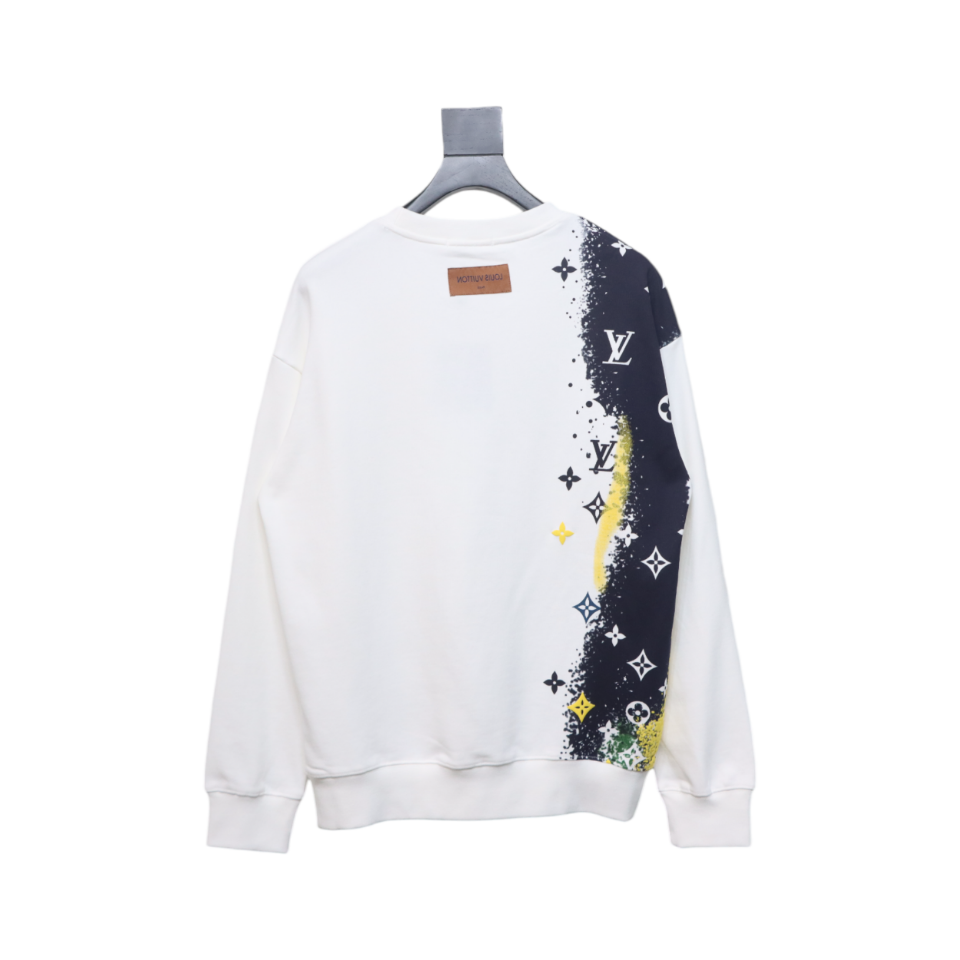 Louis Vuitton 24Fw Ink Splashing Old Flower Print Round Neck Sweatshirt White