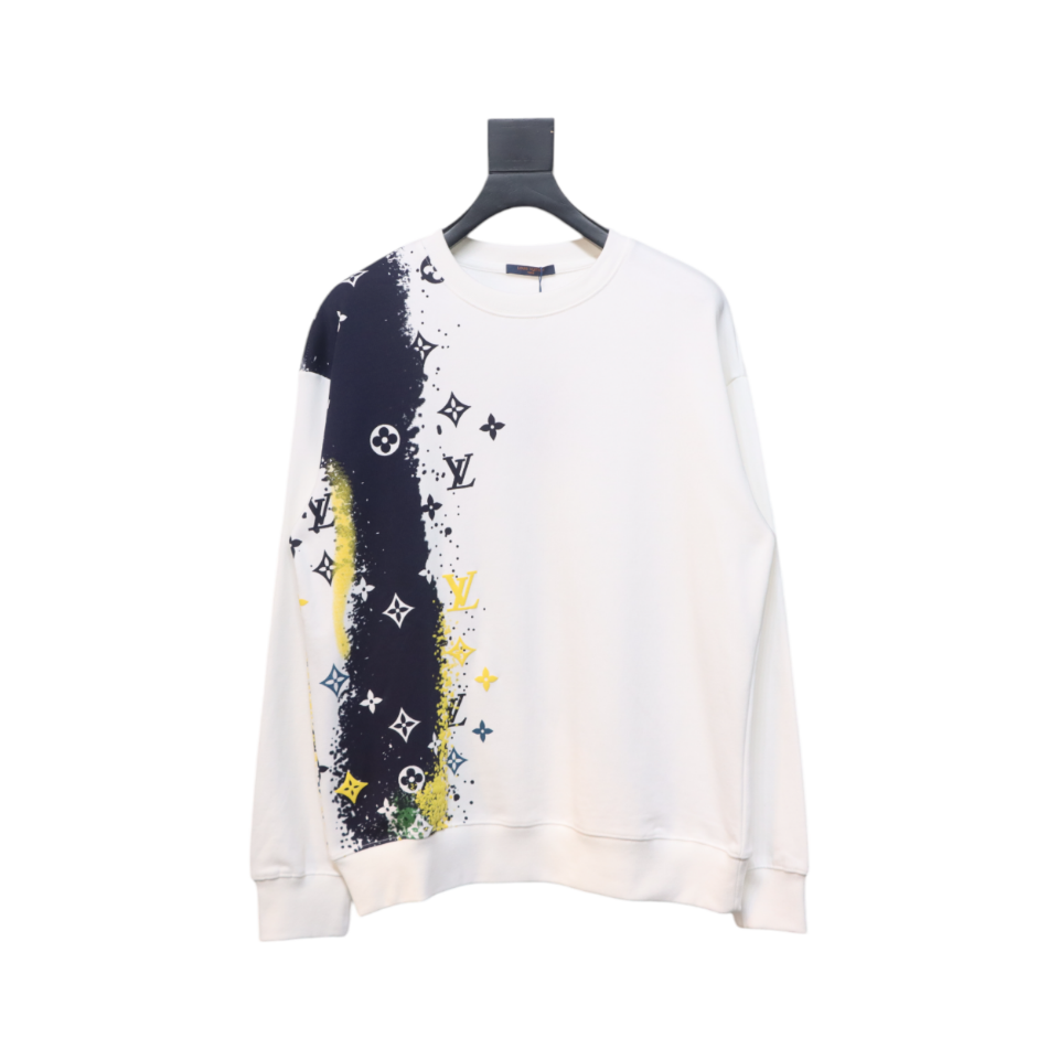 Louis Vuitton 24Fw Ink Splashing Old Flower Print Round Neck Sweatshirt White