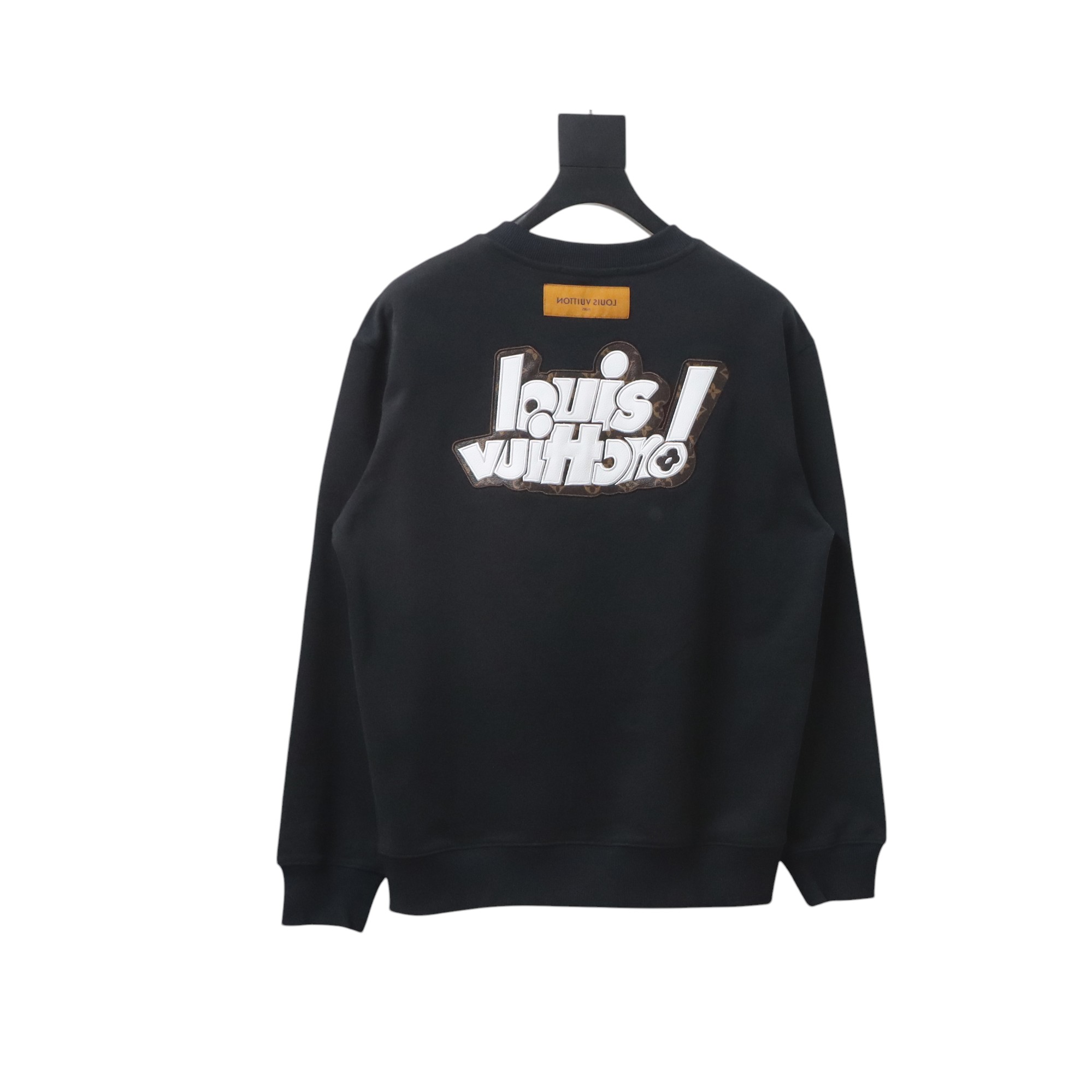 Louis Vuitton 24Fw Leather Label Letter Embroidery Round Neck Sweatshirt Black