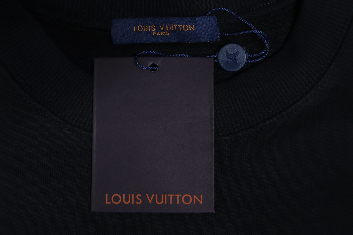 Louis Vuitton 24Fw Leather Label Letter Embroidery Round Neck Sweatshirt Black