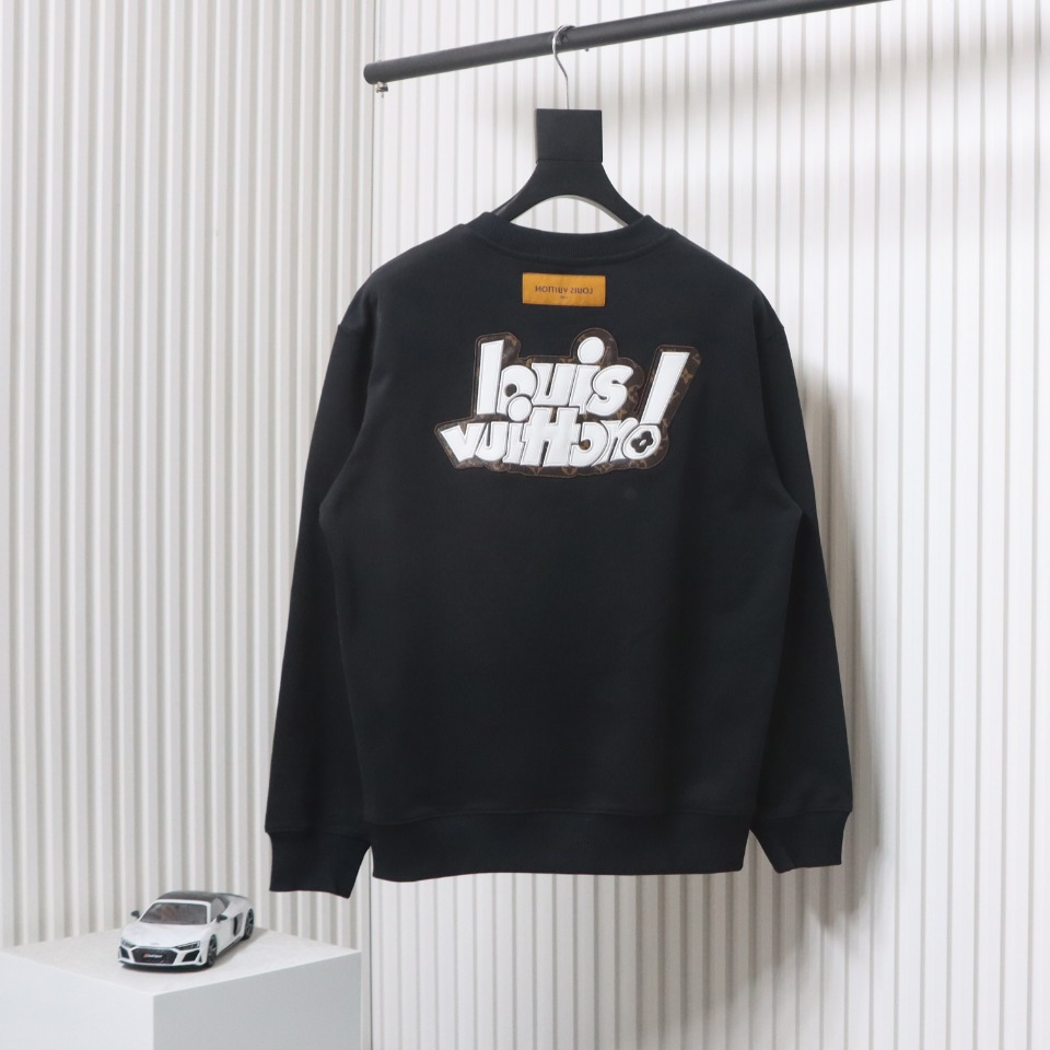 Louis Vuitton 24Fw Leather Label Letter Embroidery Round Neck Sweatshirt Black
