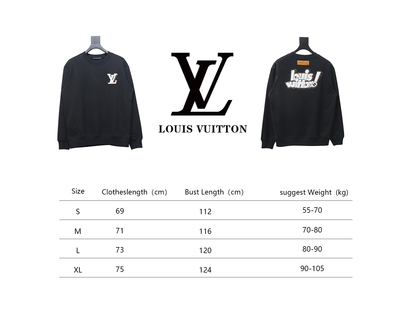 Louis Vuitton 24Fw Leather Label Letter Embroidery Round Neck Sweatshirt Black