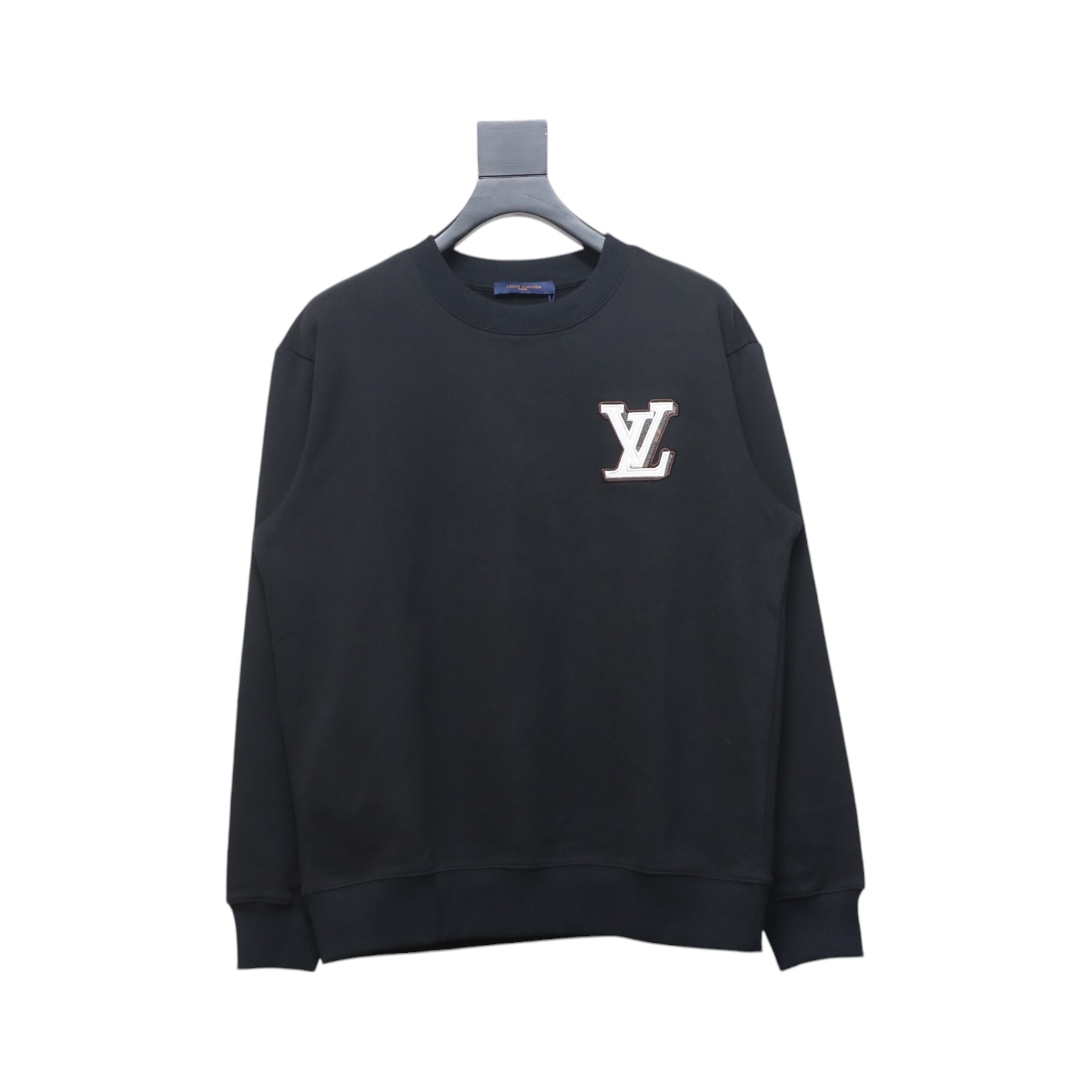 Louis Vuitton 24Fw Leather Label Letter Embroidery Round Neck Sweatshirt Black