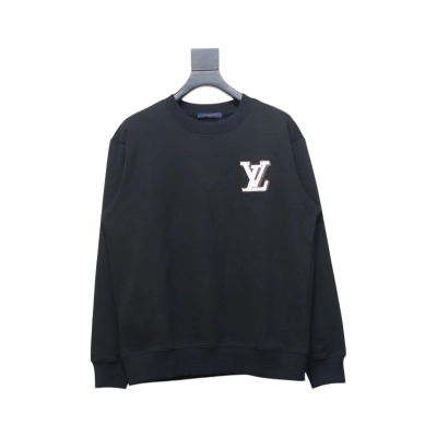 Louis Vuitton 24Fw Leather Label Letter Embroidery Round Neck Sweatshirt Black 01